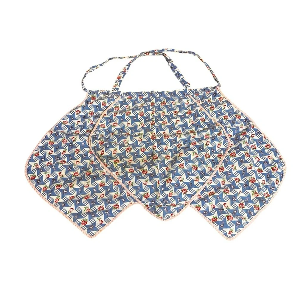Vintage Waist Tie Apron Floral with Pocket Blue Red White And Green